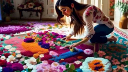 woman pours flower all over the the floors and rugs