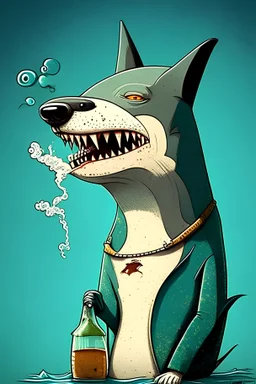shark-dog drunk cartoon cat smoking