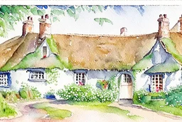 Detailed loose watercolour of an small English cottage