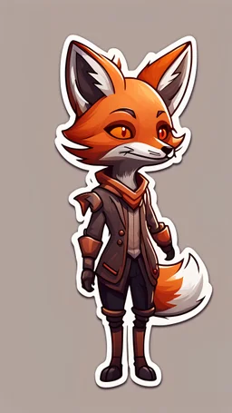 Fox stylized, game, warm colors, humanoid, no background, make it as a sticker