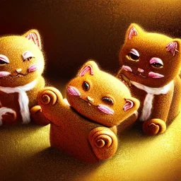 multiple gingerbread kittens, gumdrop eyes, vibrant, ball of yarn, 8k resolution, centered, high-quality, fine-detail, digital art, detailed matte, volumetric lighting, illustration, 3D octane render, brian froud, howard lyon, greg rutowski, George Grie