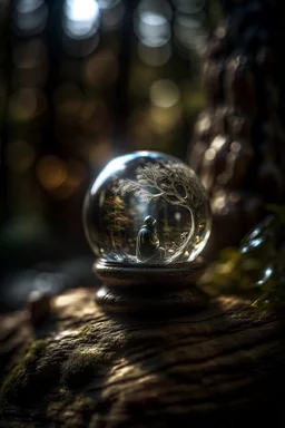 My Soul, Guide, Galactic - that will represent the Higher self and the lineage of the light inside a boat crystal ball hanging from a tree in the mountain , shot on Hasselblad h6d-400c, zeiss prime lens, bokeh like f/0.8, tilt-shift lens 8k, high detail, smooth render, down-light, unreal engine, prize winning