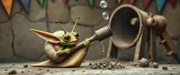 gremlin snegle på fest med stor slegge og borr fyller betongblander