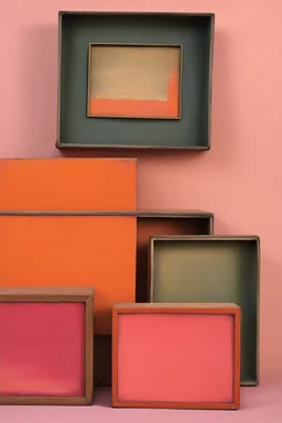 Vintage Boxes, painter rothko style, pink and orange