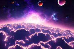 cosmos, planets, ufo, sky stars, sky blue pink, light