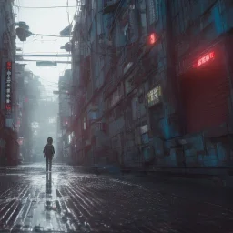 ciberpunk, big street empty tokyo, children lost, rain, intricate, xtreme detailed, 4k, unreal engine 5, photorealistic