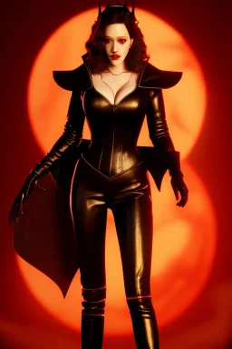 painting of kat dennings as evil queen in black leather pants, , leather, angry, stern look, volumetric lighting, particales,highly detailed,cinematic, deep colours,8, highly detailed, digital painting, artstation, concept art, smooth, sharp focus,