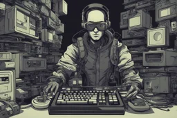 humans must not rapresented on this picture , cartoon cyberpunk effect. theme is computer hardware human