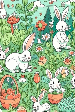 Cartoon rabbits in garden