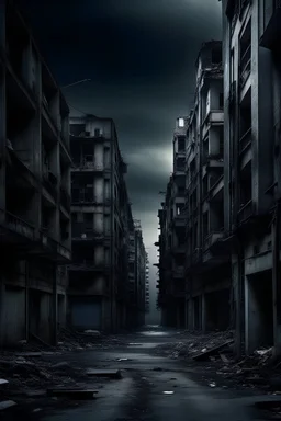 A dark city, devoid of habitation, like a ghost town