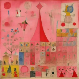 A rosy pink circus with magic spells painted by Paul Klee