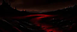 dark red with bits of black for shadow, apocalyptic landscape, add like a texture