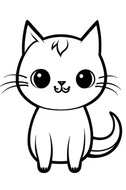 Simple outline of a cute cat, in a cartoon style, black and white