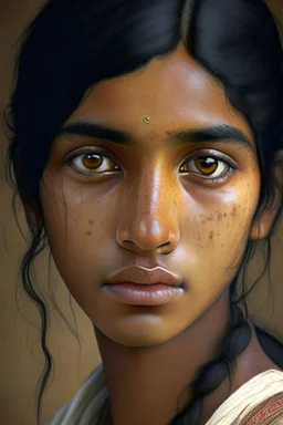 portrait of Indian labor, black hair, pretty face, realistic, fine details, cute freckles, masterpiece