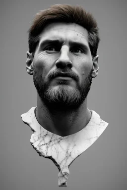 Ultra Realistic image, Roman sculpture, white marble material, Lionel Messi, gold crown of natural thorns, god crown, Renaissance style, sun rays background, waist up portrait, epic, celestial, cinematic lighting, God lights, 4k resolution, smooth details, soft lighting, unreal engine 5, art station, substance 3d.