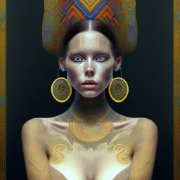 retrato de mujer tribal bella con tatuajes con estilo de Gustav Klimt