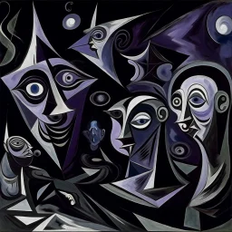 A blackish purple galactic nightmare realm painted by Pablo Picasso