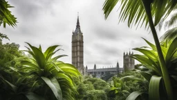 City of London, Big Ben, Tower Bridge, Shard, Gherkin, etc. overgrown with a jungle of banana trees, award winning photograph