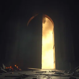 make large gothic doors open to hell fires and screaming ugly faces and death