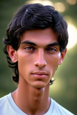 Appearance: Ari has a mixed-race skin tone with a light brown complexion. He has dark hair in a page boy haircut that sticks out from behind his ears, and his hair length could be somewhere in-between long and short. His face is thin with high cheekbones and blue eyes that are often full of emotion and a gentle smile. He stands at around 5 feet 7 inches tall, with a lean build that suggests he doesn't engage in a lot of physical activity. He is of average attractiveness with a boyish face.