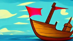 Small wooden ship, drawn in the style of Legend Of Zelda: Wind Waker, on a vast ocean, stylized, colorful, adventurous, no ships nor islands.