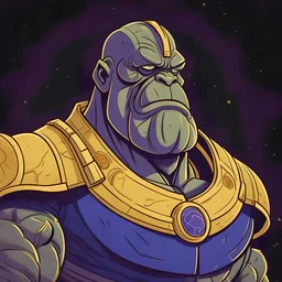 A funny meme style drawing of a thanos similar to the dogecoin