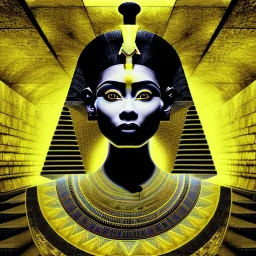 Double exposure of a black and yellow photo of the face of the pharaonic goddess Nefertiti and stairs inside a pyramid, black and yellow photo, a staircase, by John Alexander, stairs, a winding staircase inside a pyramid, inspired by Jerry Schatzberg, stairs to heaven, fine art photography, by Rodolfo Escalara, illustration, by Albert Cotin, beautiful, stairs, inspired by Rudolf Hausner, staircase 1