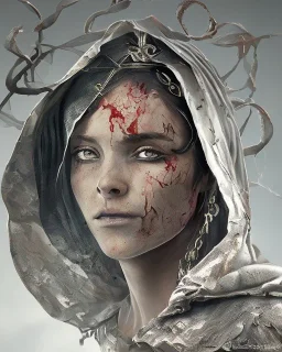 The Virgin Mary, cries with blood, Outlast, photorealistic illustration, 8k