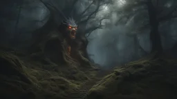 the ghost haunted forest with a thousand teeth and claws. exquisite realism, a masterpiece, dark fantasy concept art, dynamic lighting, hyperdetailed, intricately detailed, deep color, Unreal Engine, volumetric lighting, Epic cinematic brilliant stunning intricate meticulously detailed dramatic atmospheric maximalist digital matte painting