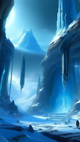 sci fi planet, ice cave city