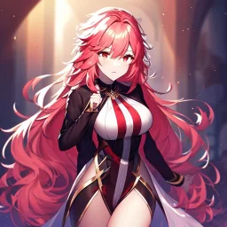 girl, masterpiece, best quality, volumetric lighting, dynamic pose, detailed outfit, perfect eyes, long hair, light red hair, red eyes, messy hair,