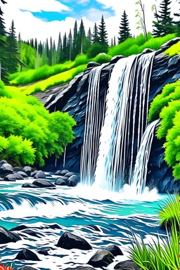 scenic waterfall landscape travel art painting
