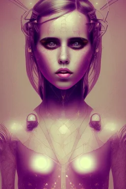 Danish singer MØ face,Abstract steampunk, pink tones,