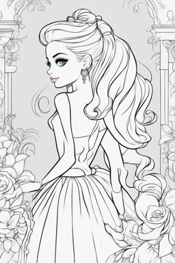 outline art for kids barbie coloring pages with barbie as an artist, no background, sketch style, full body, only use outline, mandala style, clean line art, white background, no shadows and clear and well outlined. should look exactly like barbie