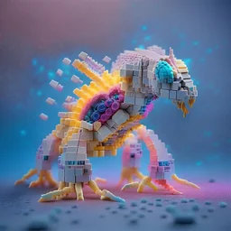 the anatomy of a alien creature made of Lego pieces bricks, soft colors, space, cinematic lights