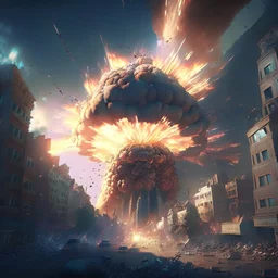 giant magical explosions destroy a city, 8k resolution, photorealistic, ultra detailed