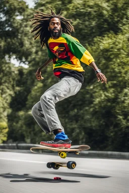 Rasta on a flying skateboard