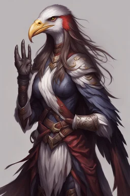 dnd female Aarakocra with long hair warlock