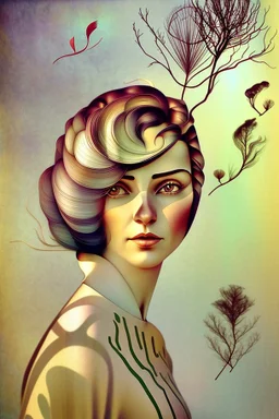 Streamline moderne woman windblown hair trees leaves carel weight Oxana dobrovolska catrin welz-stein andrea kowch andrea kurti art deco