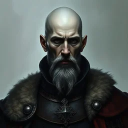 A bald greyskinned noble with a renaissance coat fantasy grimdark realistic