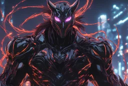 grendel with cyber mask in 8k solo leveling shadow artstyle, Crystal and Symbiote them, neon effect , magic circle, close picture, full body, apocalypse, intricate details, highly detailed, high details, detailed portrait, masterpiece,ultra detailed, ultra quality