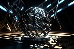 hyper crazy aluminum diorama art of the crème white ball squares circles triangles glowing lines motion blur depth of field dark metallic colors bright light from the left back front