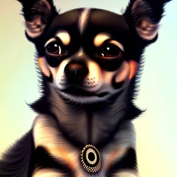 black chihuaha papilion dog, chion, sweet, realistic, long hair chihuaha