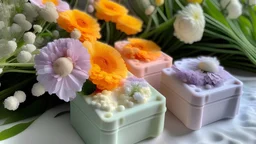 generate me an aesthetic image shower steamers in daylight with flowers