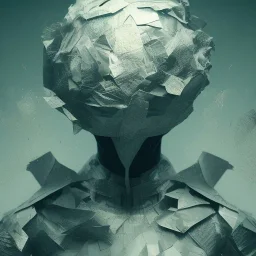 rendered in blender trash bag on his head and crumpled paper as a texture, collage paper and tape, slit - scan photography, high resolution, cinematic, unreal 6, breathtaking detailed