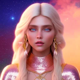  full body white goddess woman glitter smiling long blond hair blue eyes in a galactic ambiance, delicate colors in the foreground, full of details, smooth, light effect，vaporwave colorful, smooth, extremely sharp detail, finely tuned detail, ultra high definition, 8 k, ultra sharp focus