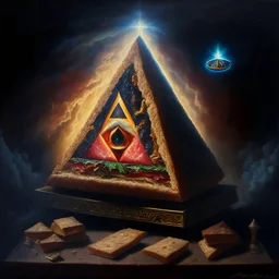 An oil painting of a dark universe masonic sandwitch