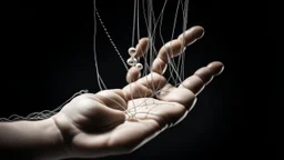 يد تمسك بخيوط الدمى، تمثل سيطرة الشخص على الآخرين.