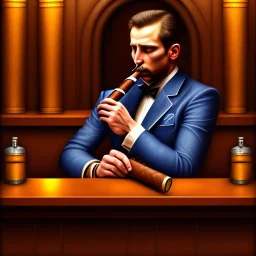 an abstract painting of a man with a cigar, sitting in a bar, highly detailed