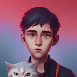 Portrait of a kid with his magical cat by Nick Harris